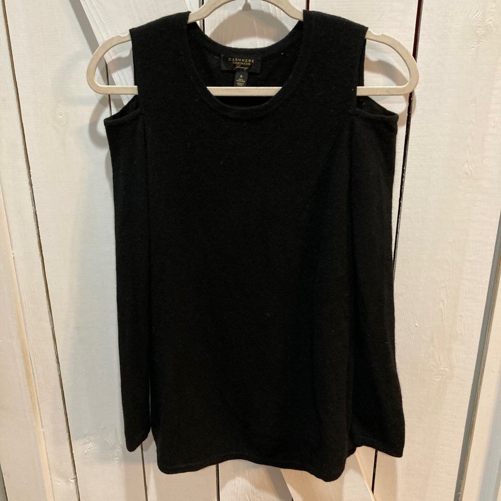 Charter club 100% cashmere black cold shoulder top small